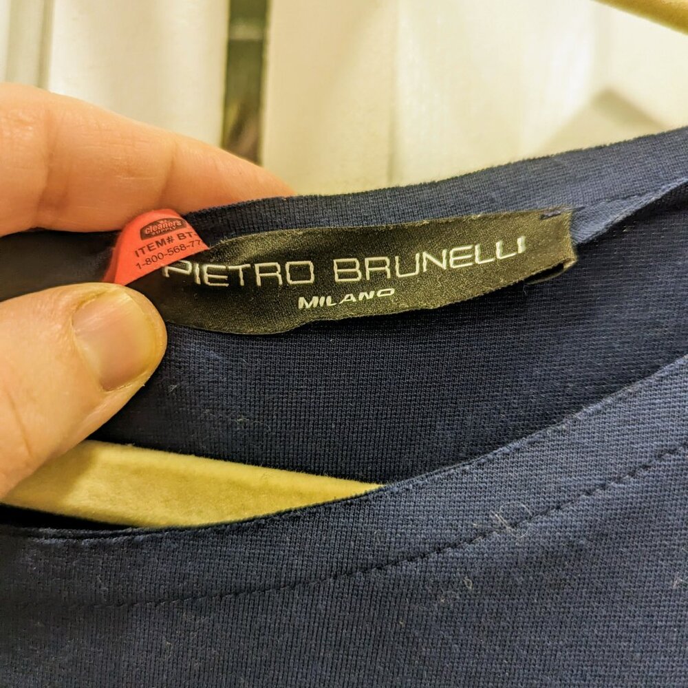 Navy Blue Pietro Brunelli Milano Size S Maternity Dress with Petal Sleeve Detail - Picture 5 of 5